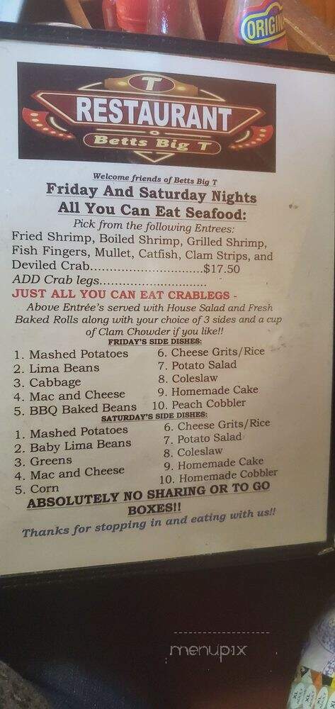Mary's Little T Restaurant - Chiefland, FL menu_pic