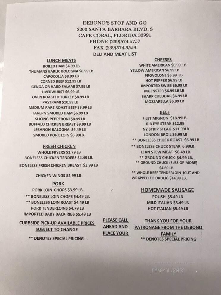 De Bono's Stop & Go - Cape Coral, FL menu_pic
