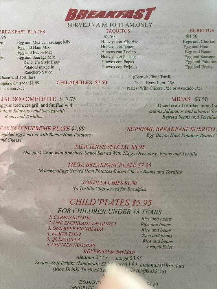 Taqueria La Jaliciense - Houston, TX menu_pic