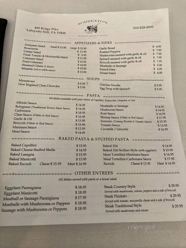 Sorrento's Italian - Lafayette Hill, PA menu_pic