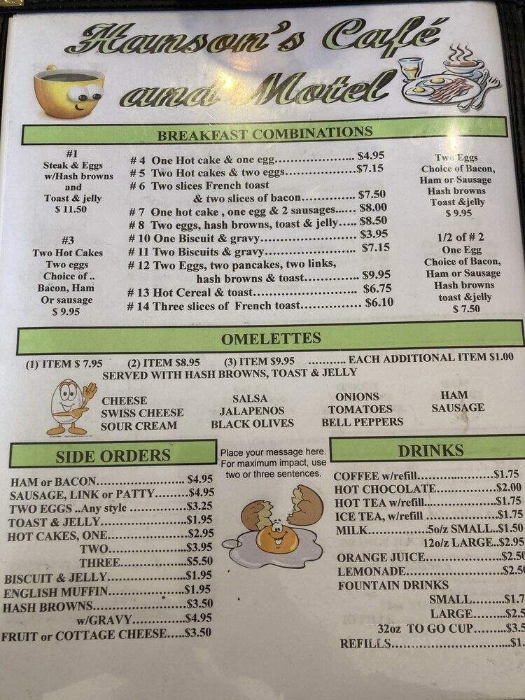 Hansons Cafe - Glenns Ferry, ID menu_pic