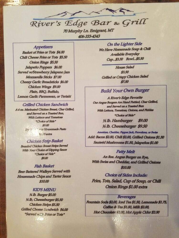 River's Edge Bar & Grill - Emigrant, MT menu_pic