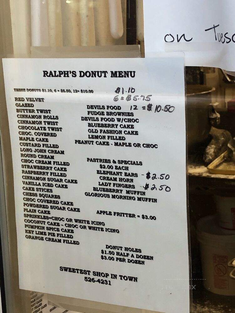 Ralph's Donut Shop - Cookeville, TN menu_pic