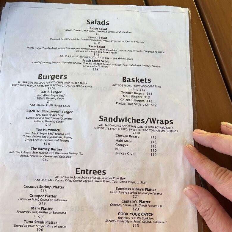 Barnacle Barney's - Bluegreen Resorts - Marathon, FL menu_pic
