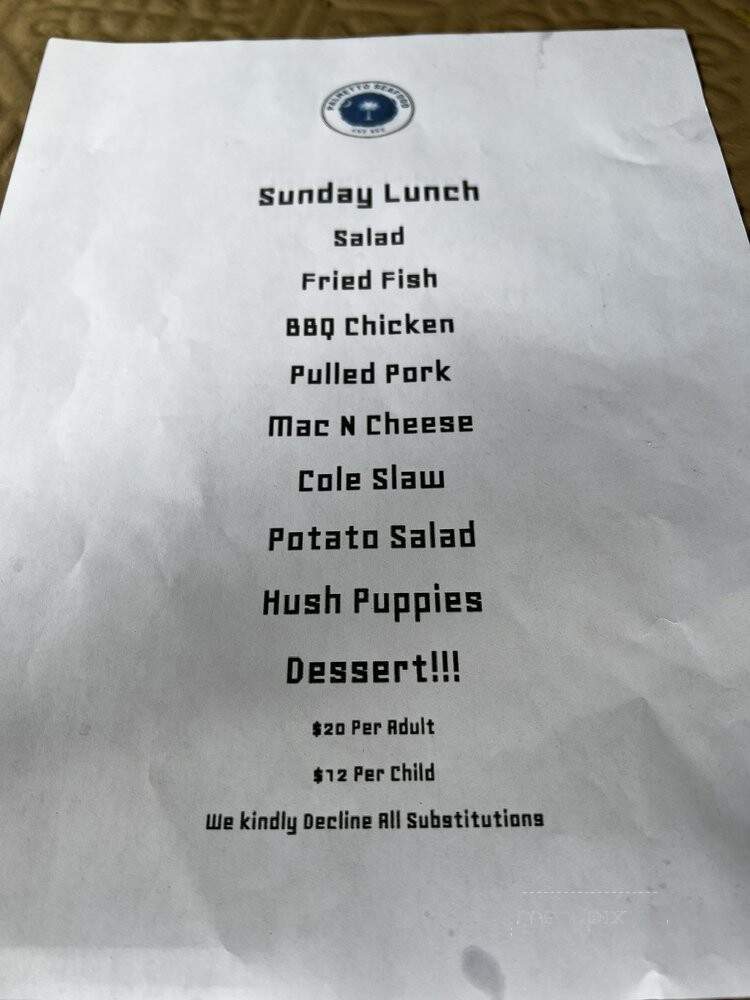 Palmetto Bar & Grill - York, SC menu_pic