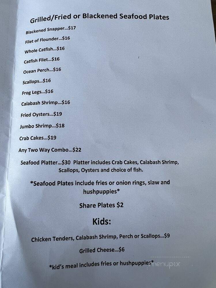 Palmetto Bar & Grill - York, SC menu_pic