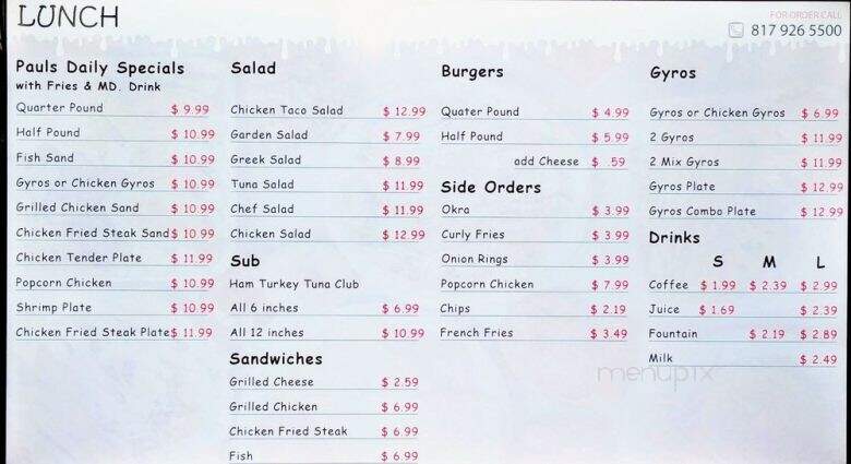 Paul's Donuts Subs & Gyros - Fort Worth, TX menu_pic