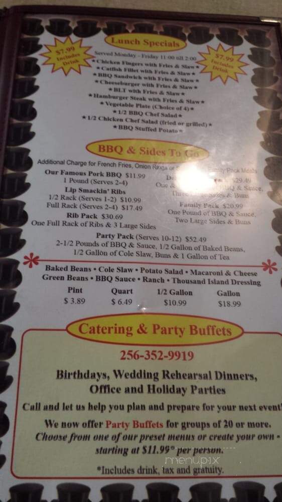 Top Hat Barbecue - Hayden, AL menu_pic