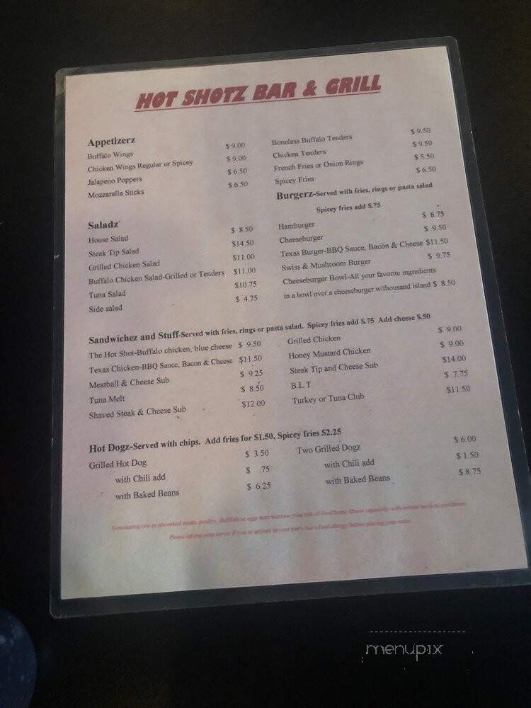 Hot Shotz - Leominster, MA menu_pic