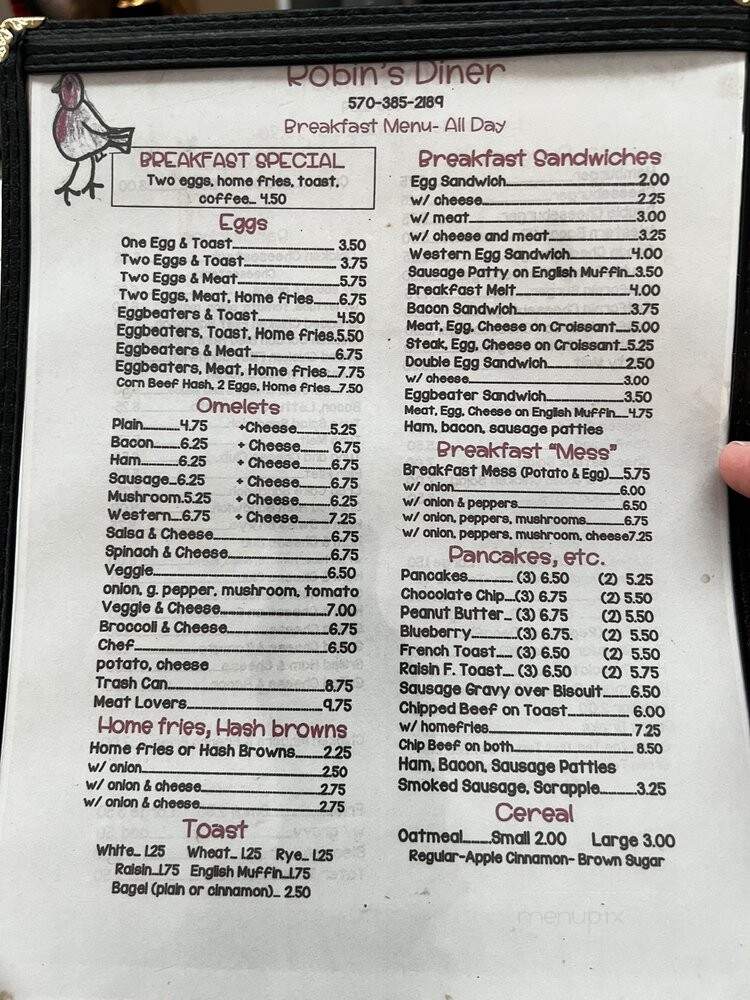 Robin's Diner - Schuylkill Haven, PA menu_pic