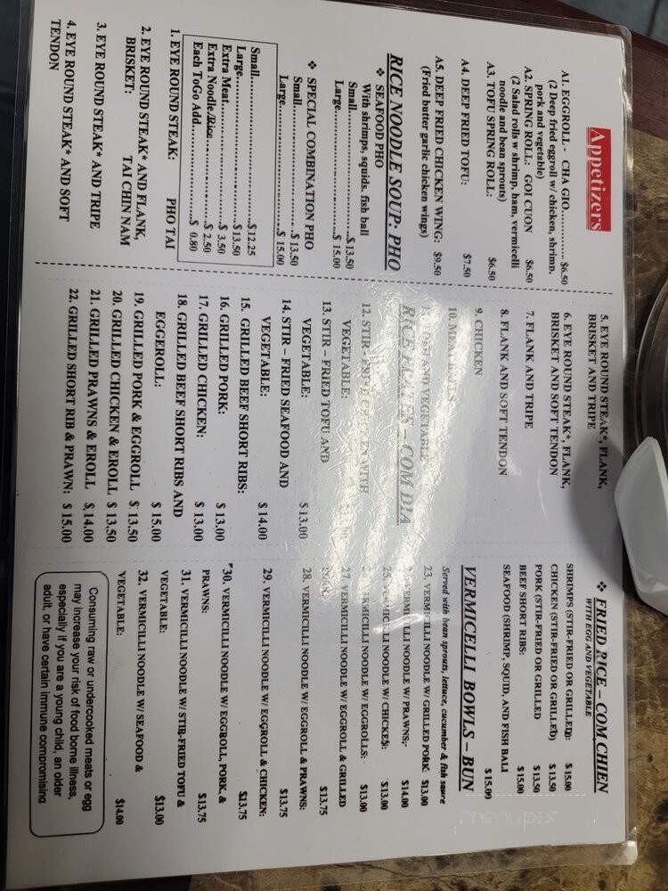 Pho Dat - Arlington, WA menu_pic