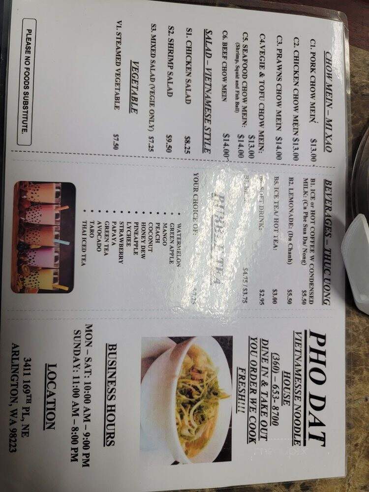 Pho Dat - Arlington, WA menu_pic