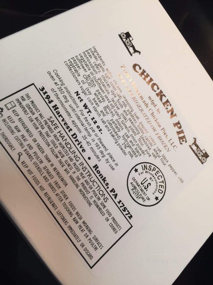 Zook's Homemade Chicken Pies - Ronks, PA menu_pic