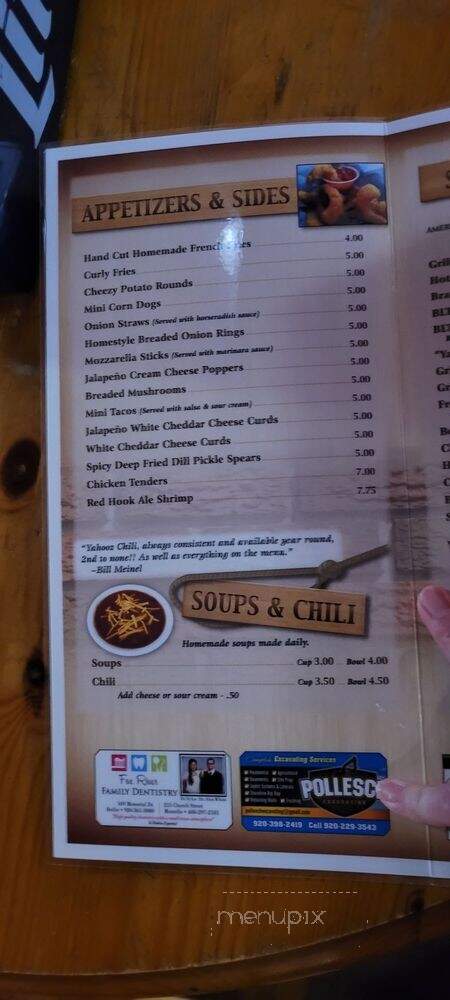 Yahooz Sports Bar & Grill - Montello, WI menu_pic