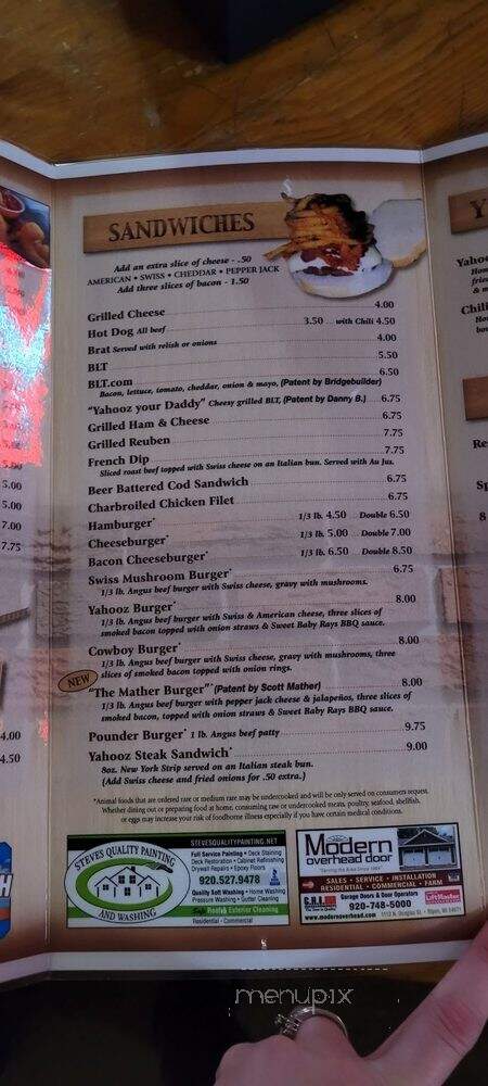 Yahooz Sports Bar & Grill - Montello, WI menu_pic