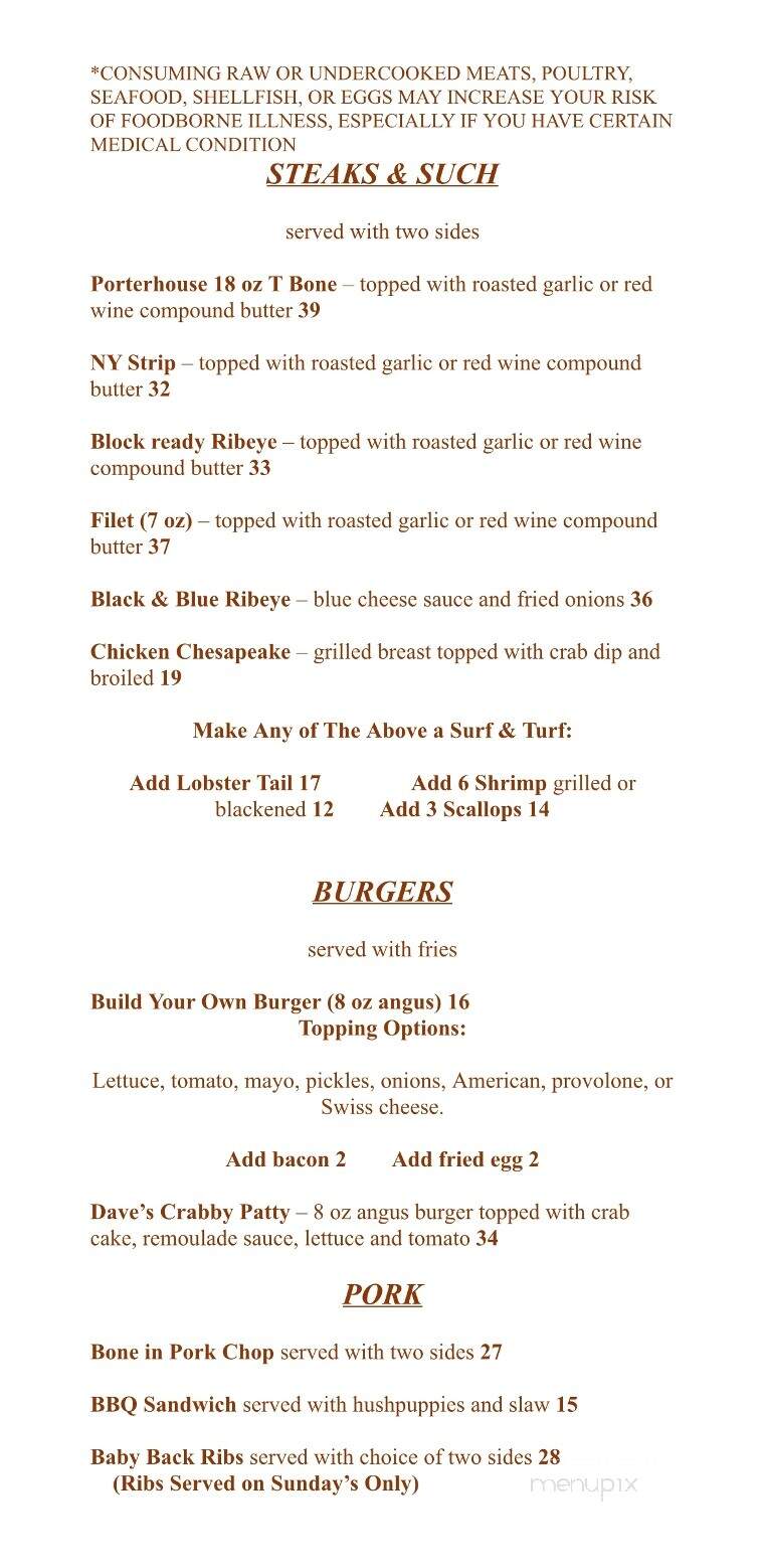Bull Docks - Moneta, VA menu_pic