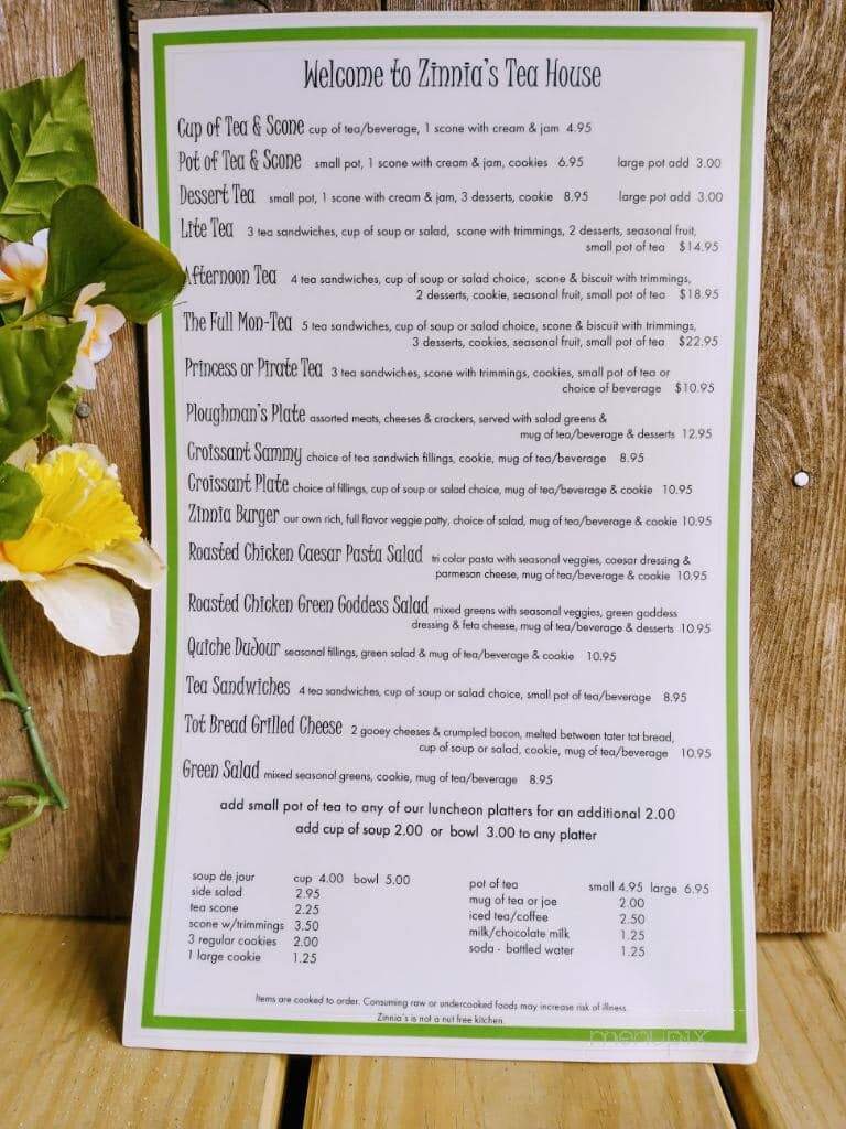 Zinnia's Tea House - Bally, PA menu_pic