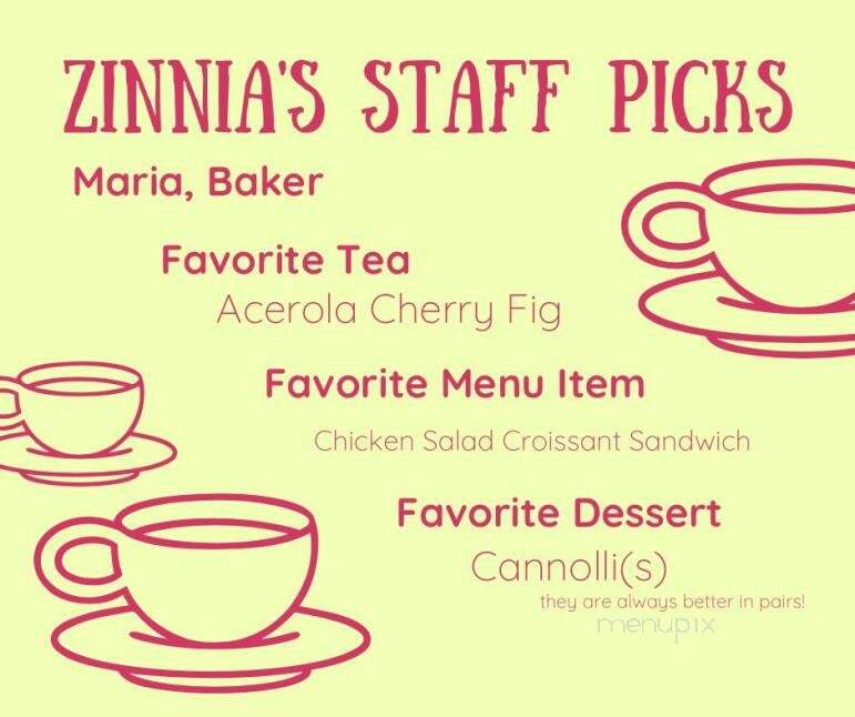 Zinnia's Tea House - Bally, PA menu_pic