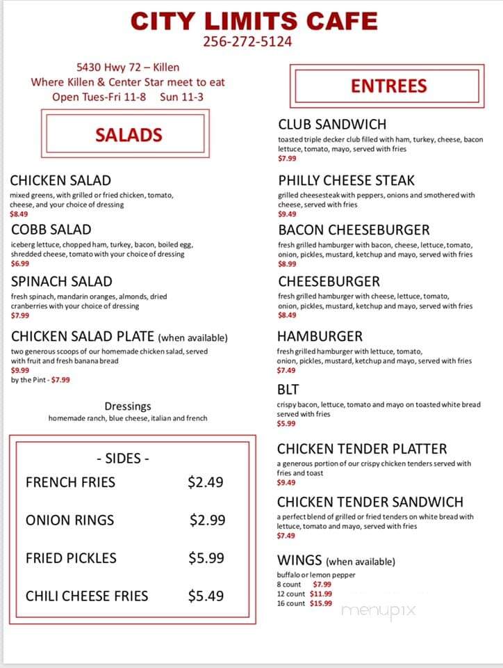 City Limits Cafe - Killen, AL menu_pic