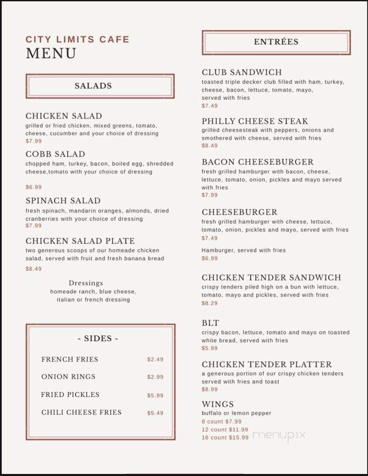 City Limits Cafe - Killen, AL menu_pic