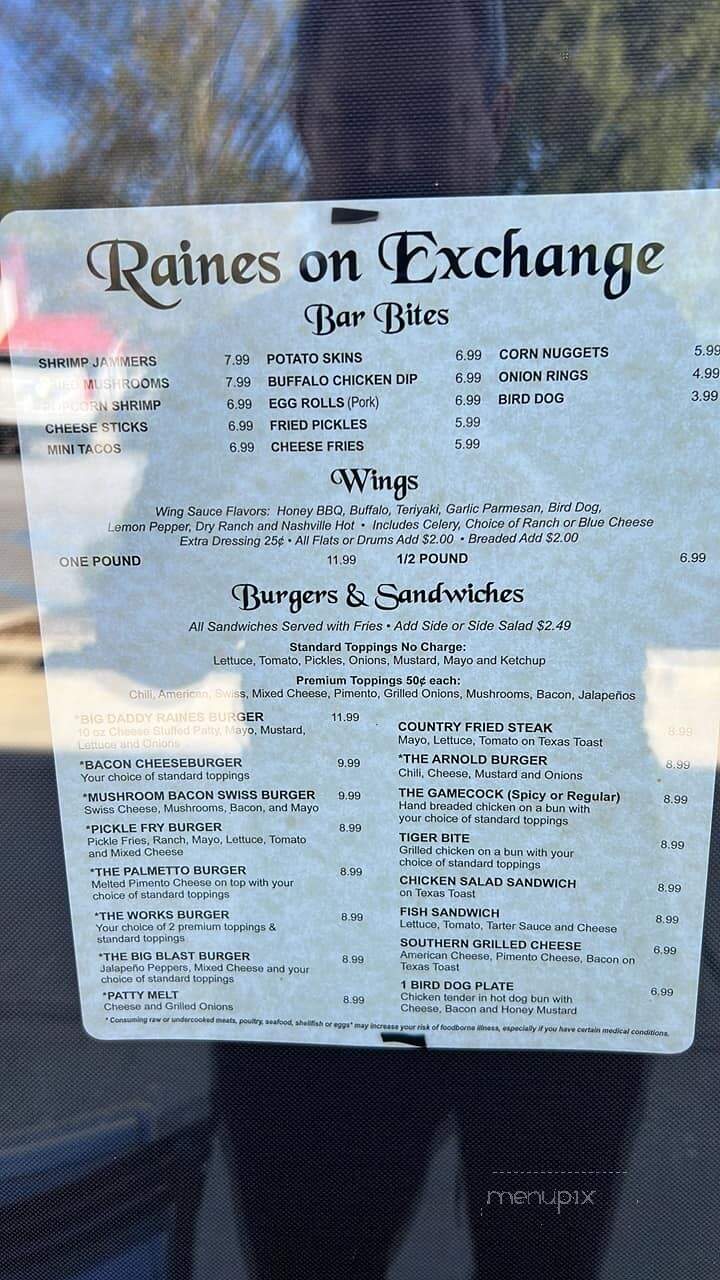 Raines On Exchange Bar and Grill - Pendleton, SC menu_pic