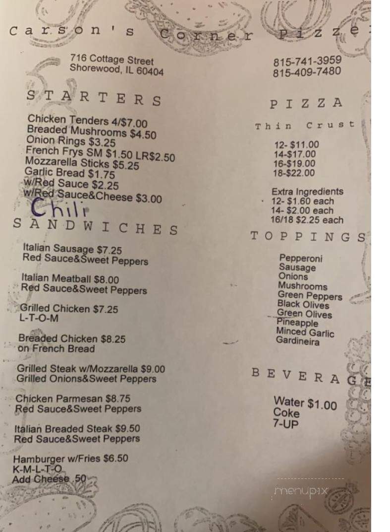 Carson's Corner Pizzeria - Shorewood, IL menu_pic