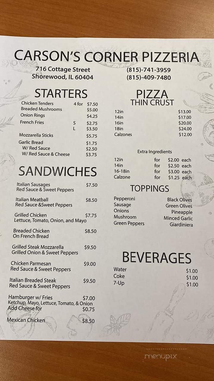Carson's Corner Pizzeria - Shorewood, IL menu_pic