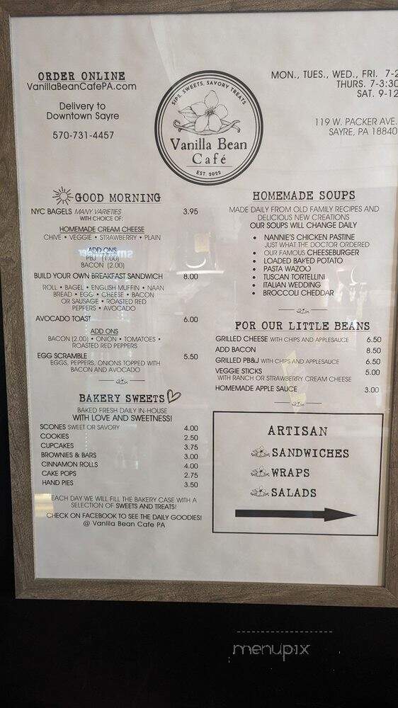 Vanilla Bean Cafe - Sayre, PA menu_pic