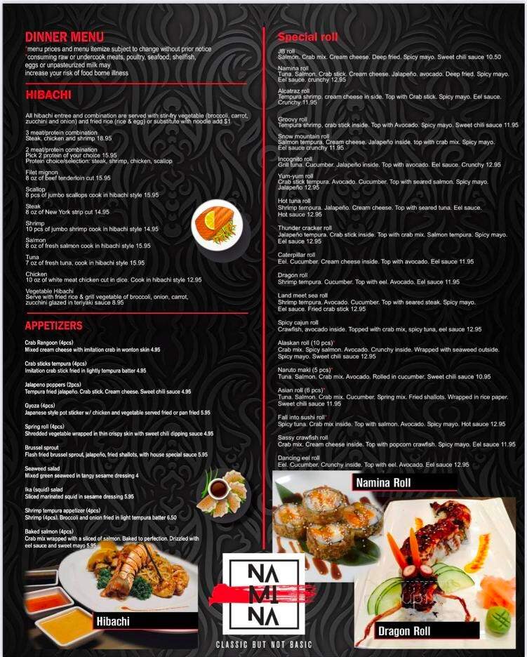 Namina Sushi & Hibachi Express - Ottawa, IL menu_pic