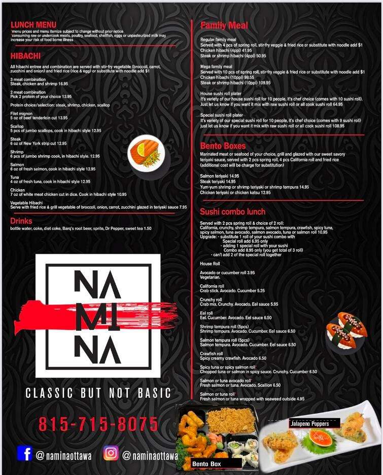 Namina Sushi & Hibachi Express - Ottawa, IL menu_pic