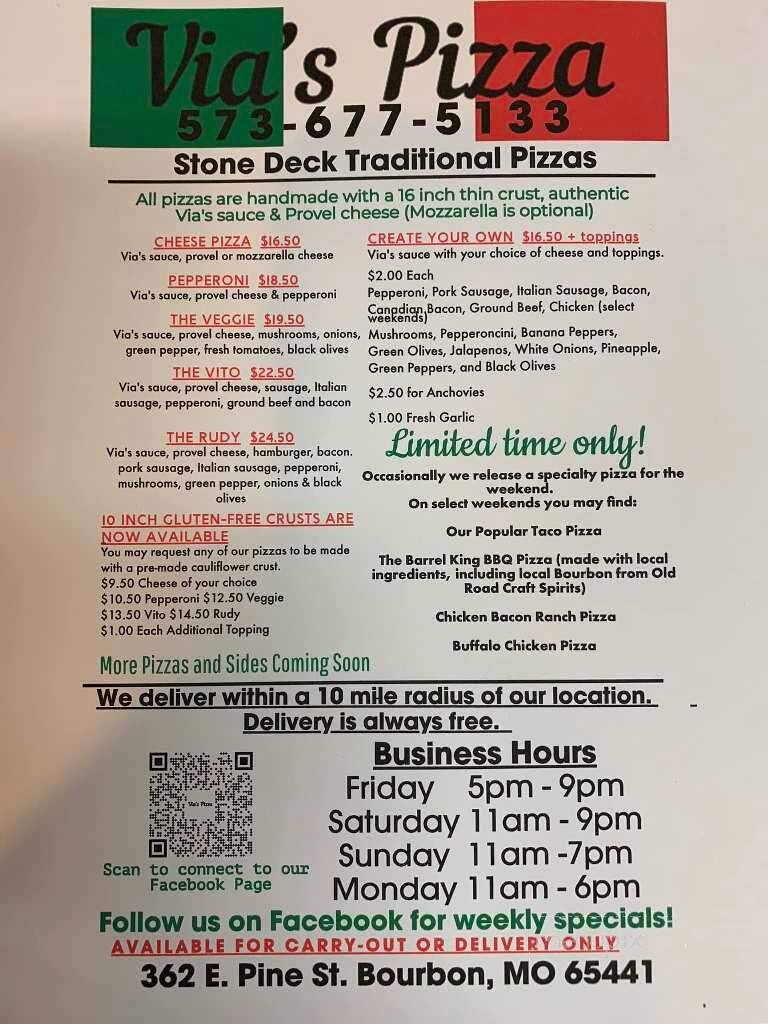 Via's Pizza - Bourbon, MO menu_pic