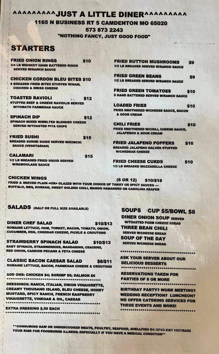 Just A Little Diner - Camdenton, MO menu_pic