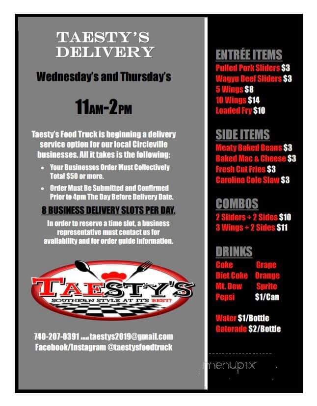 Taesty's Food Truck - Circleville, OH menu_pic