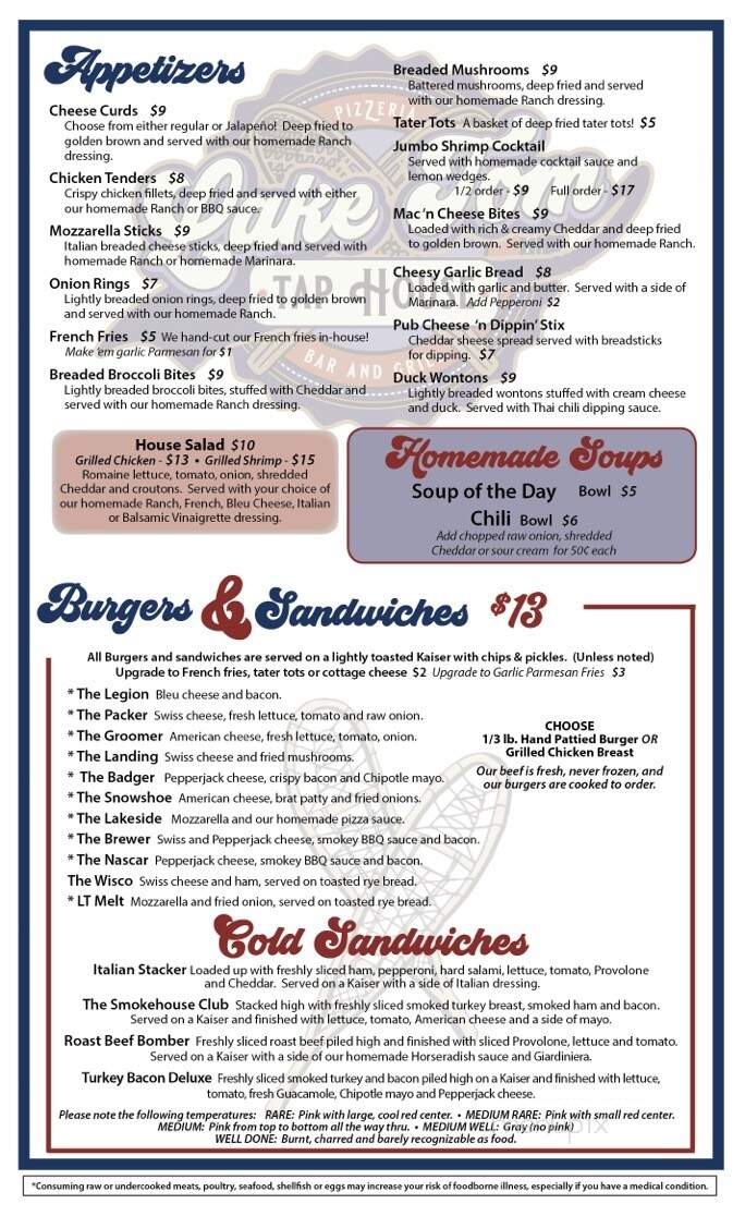Lake Tom Tap House - Lake Tomahawk, WI menu_pic
