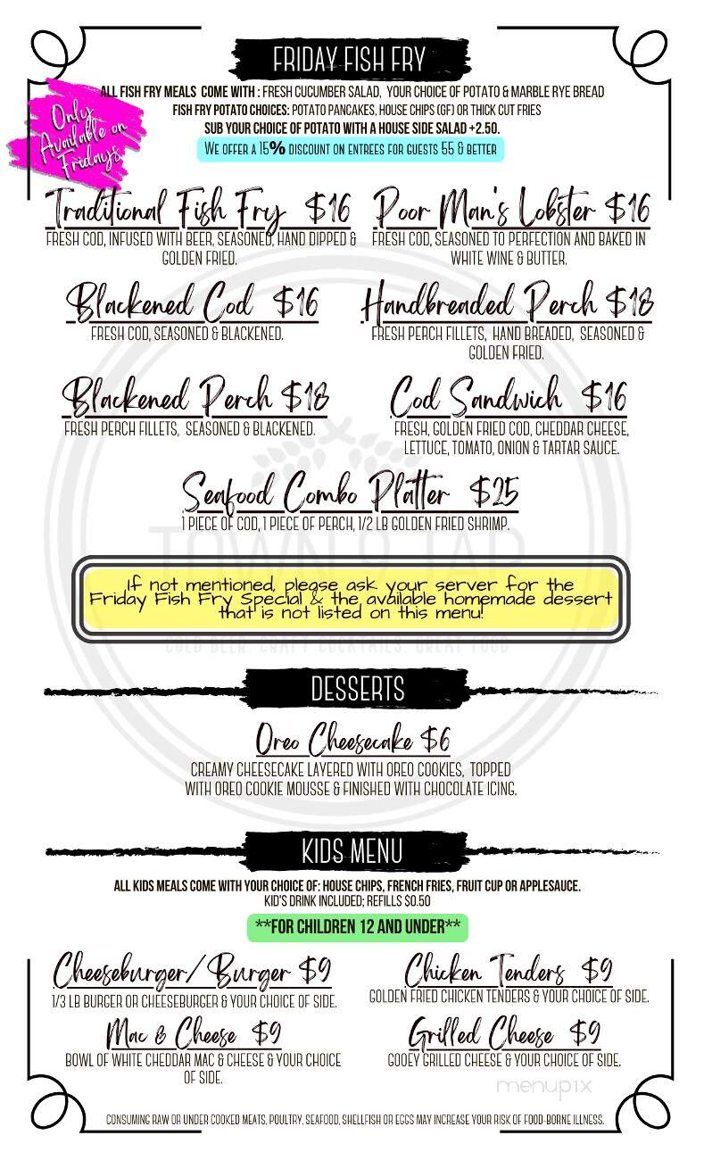 Town 9 Tap - Slinger, WI menu_pic