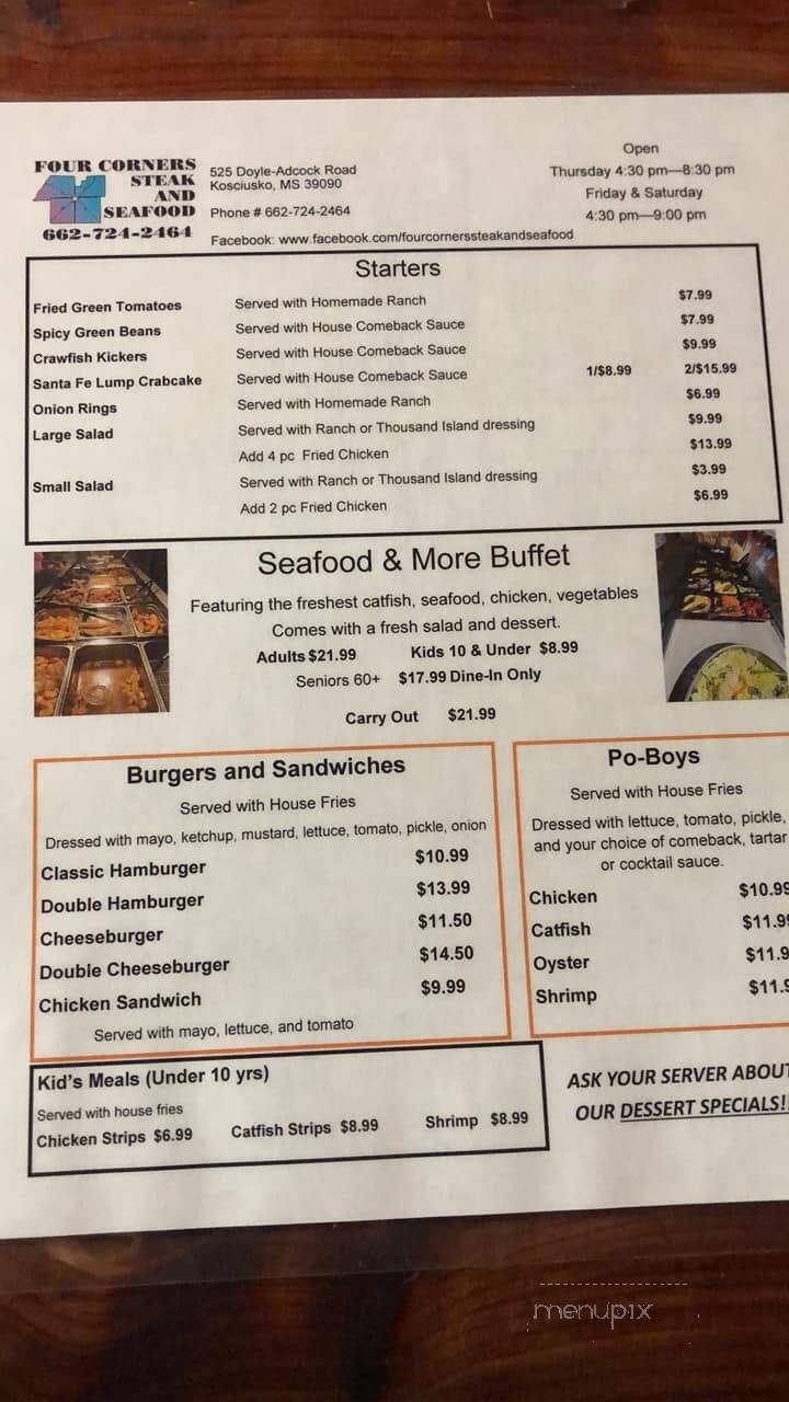 Four Corners Steak and Seafood - Kosciusko, MS menu_pic