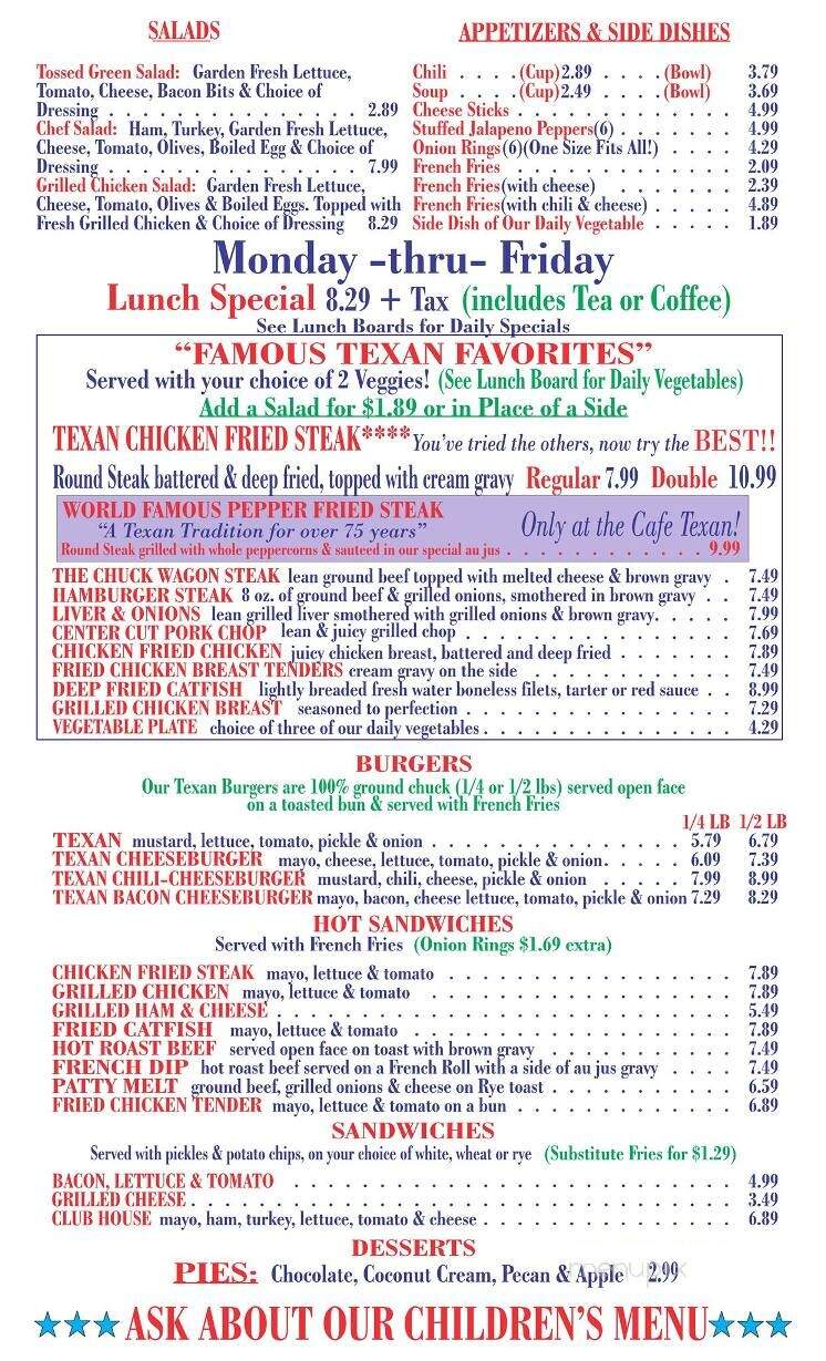 Cafe Texan - Huntsville, TX menu_pic