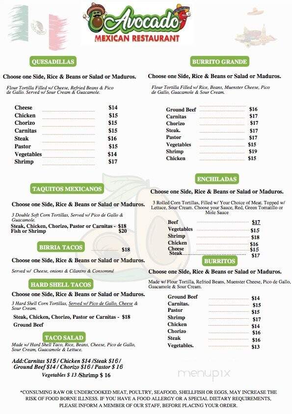 Avocado Mexican Taqueria - Collegeville, PA menu_pic