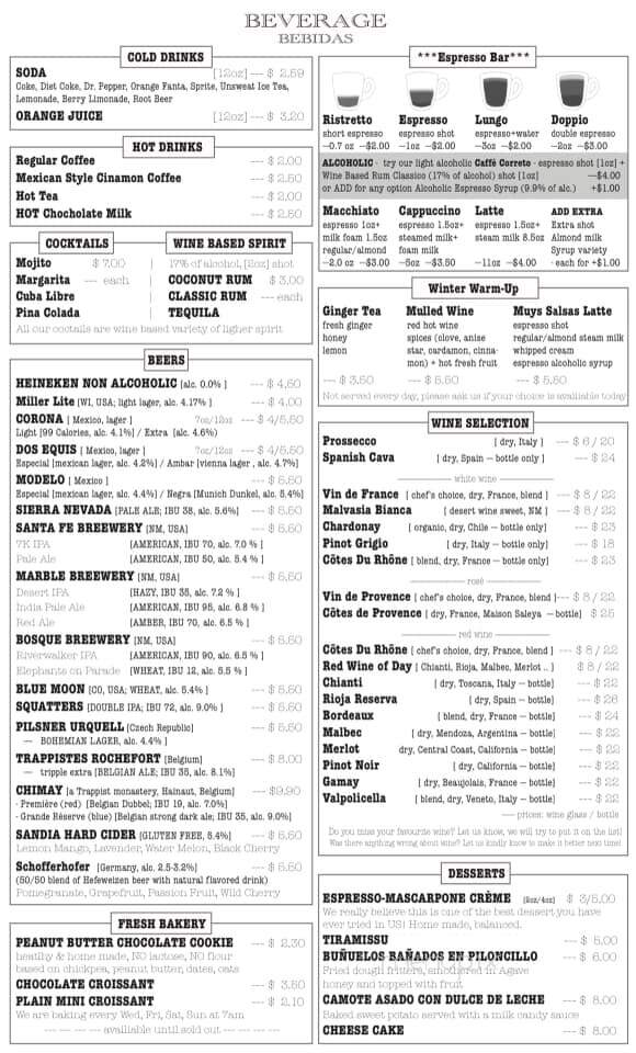 Muy Salsas - Los Alamos, NM menu_pic