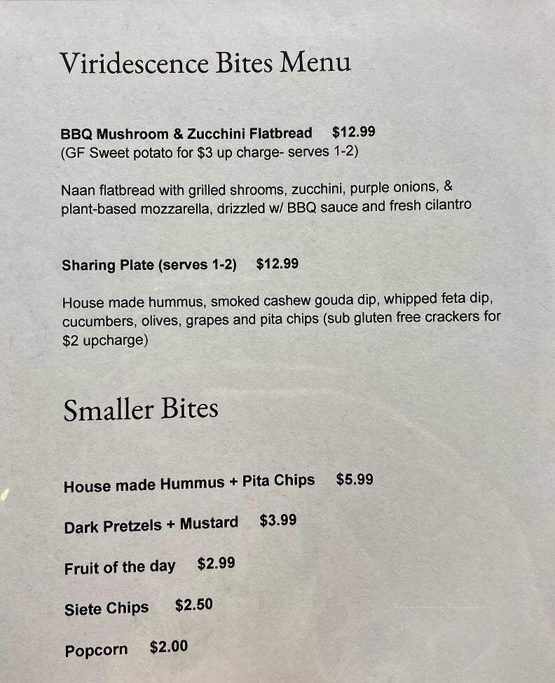 Viridescence Bottle and Bites - Pilot Mountain, NC menu_pic