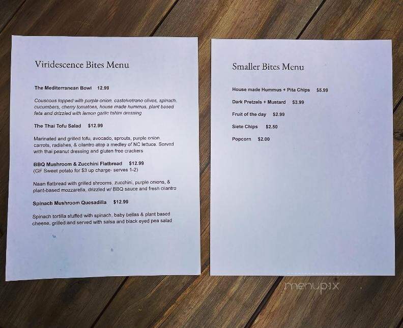 Viridescence Bottle and Bites - Pilot Mountain, NC menu_pic
