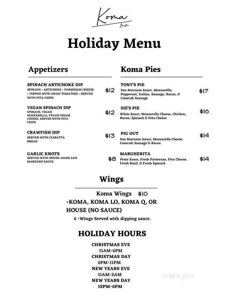 Koma Bistro - Mobile, AL menu_pic