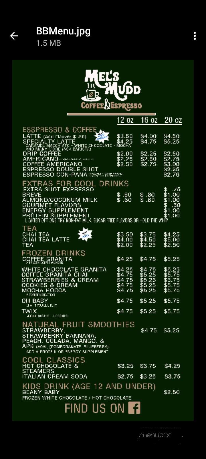 Mel's Mudd Coffee & Espresso - Beebe, AR menu_pic