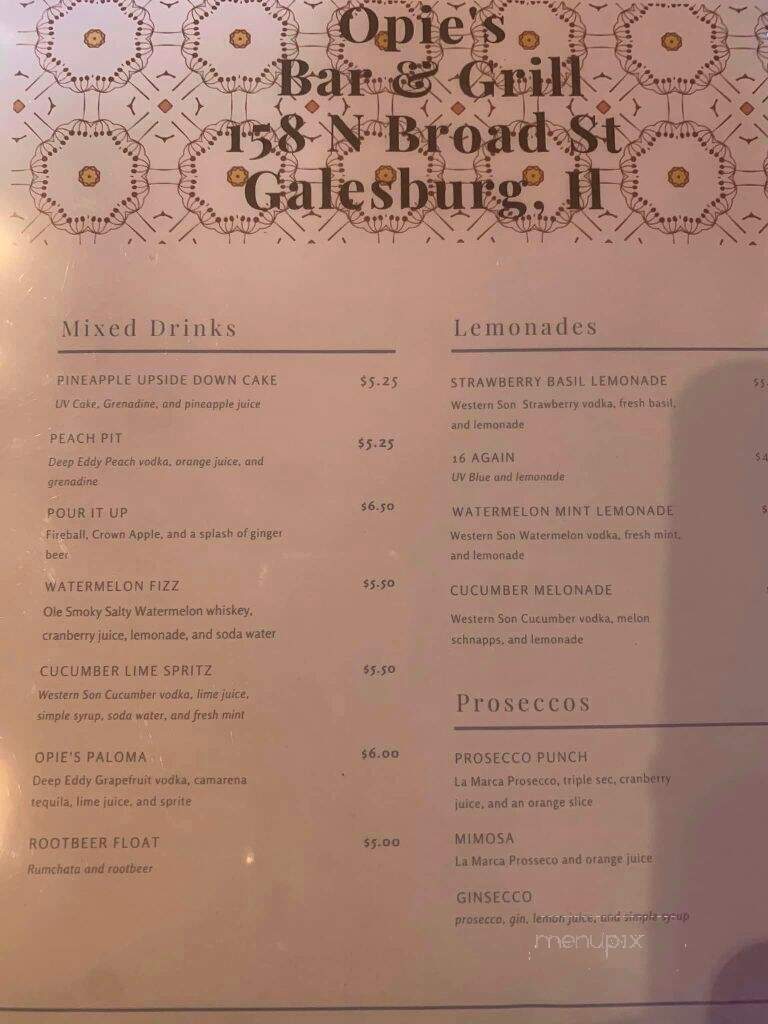 Opie's Bar & Grill - Galesburg, IL menu_pic