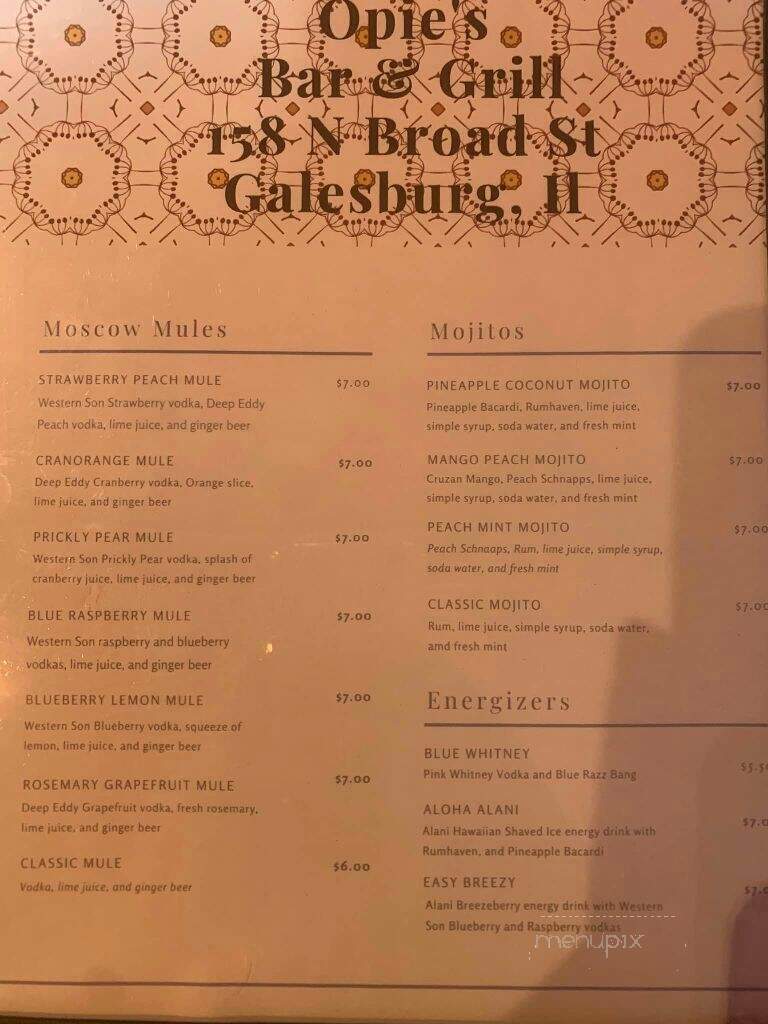 Opie's Bar & Grill - Galesburg, IL menu_pic