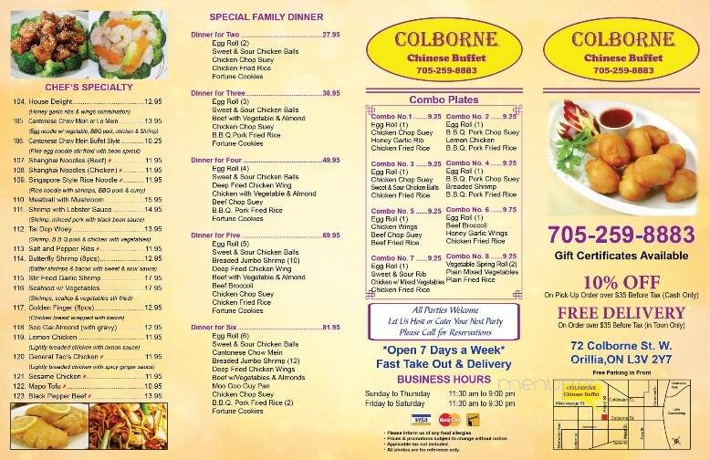 Colborne Chinese Buffet - Orillia, ON menu_pic