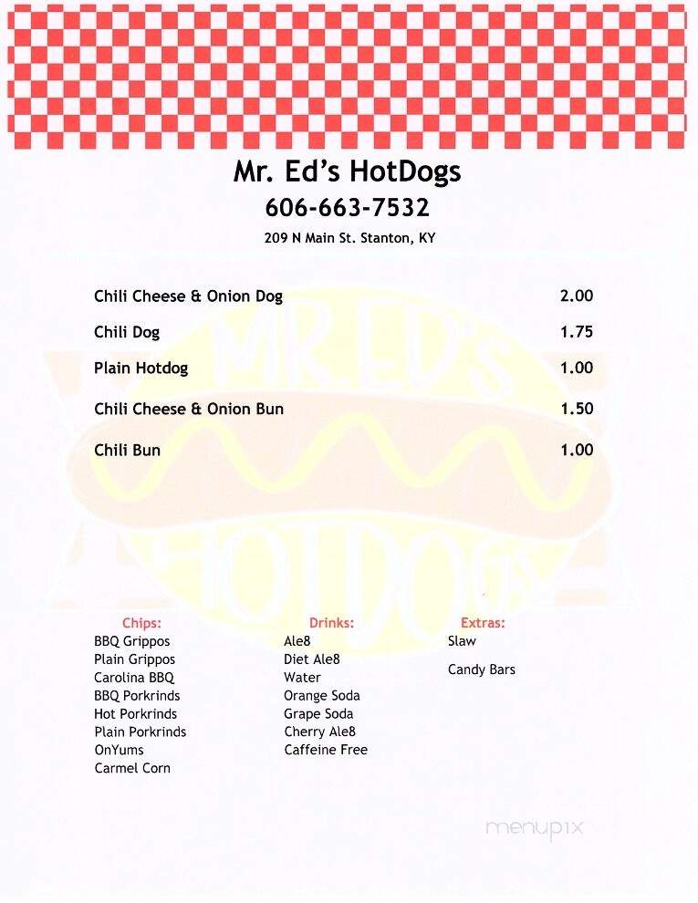 Mr Ed's Hot Dogs - Stanton, KY menu_pic