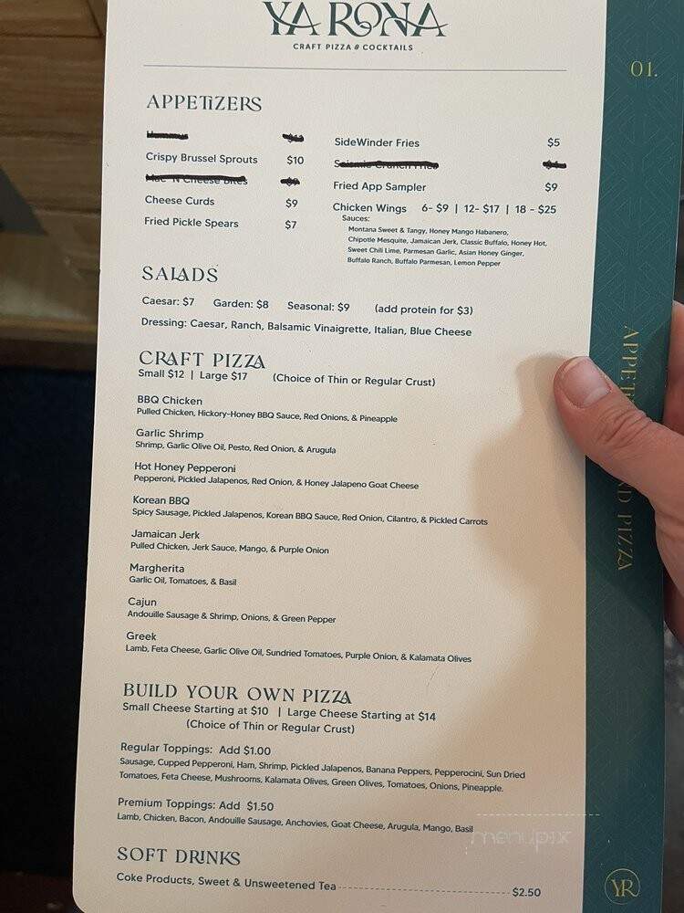 Ya Rona Craft Pizza & Cocktails - Vonore, TN menu_pic