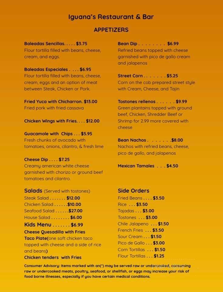 Iguana's Restaurant & Bar - Manchester, NH menu_pic