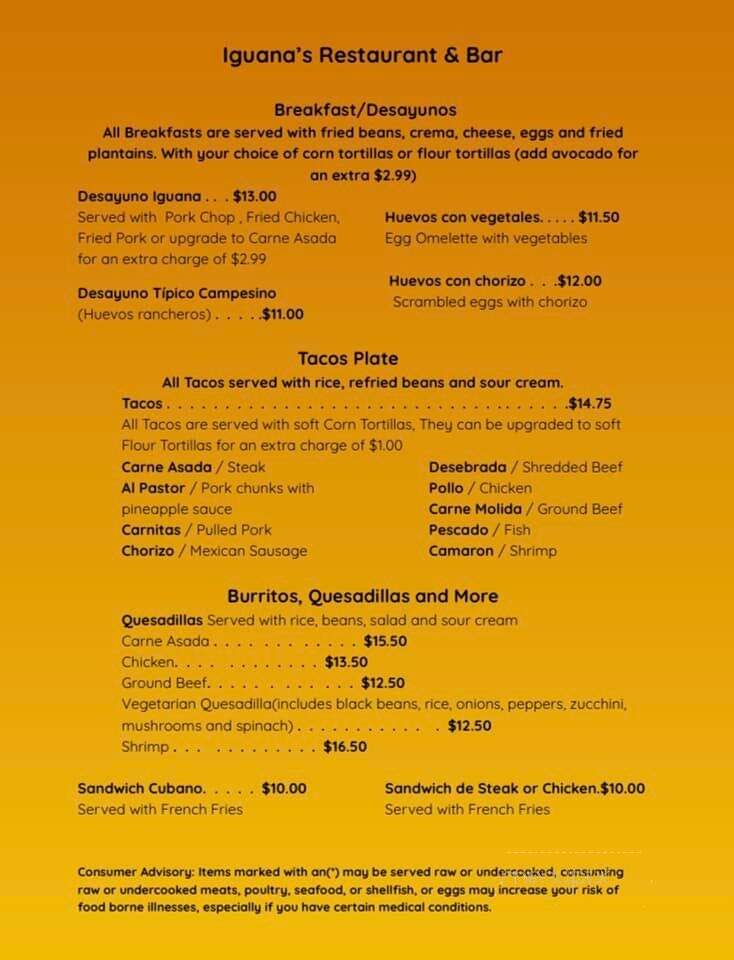 Iguana's Restaurant & Bar - Manchester, NH menu_pic